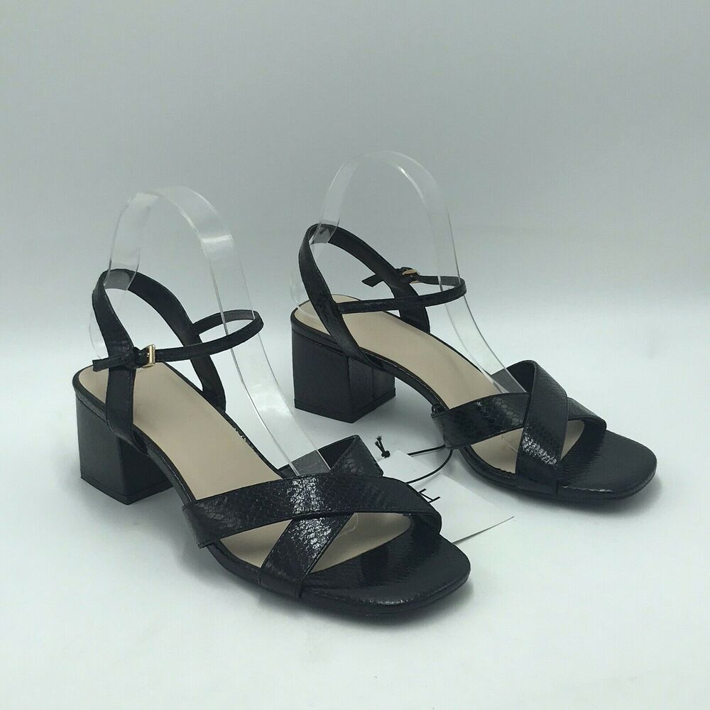 Halston Women's 8 Heels Textured Snake Print Black Strappy Block Heel NWT